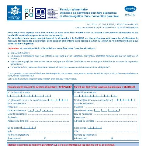 Aperçu du document Homologation d'une convention parentale : obtenir un titre exécutoire — Juridique & justice (CERFA n°15992*02)