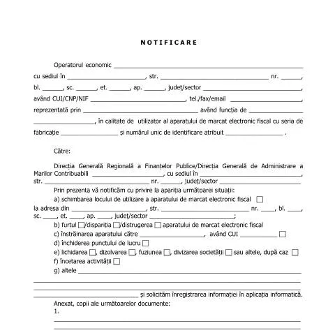 Document preview: Aspecte esențiale ale Notificării - F4105 (OPANAF 4156/2017) — Formalități administrative (CERFA n°A2E_OPANAF_4156_2017)