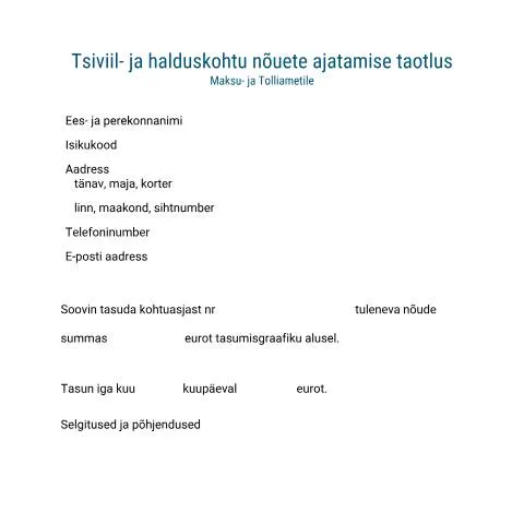 Document preview: Kohtunõuete ajatamise taotlus: samm-sammult juhend — Maksud ja maksustamine (CERFA n°KOHTUNOUETE AJATAMISE TAOTLUS)