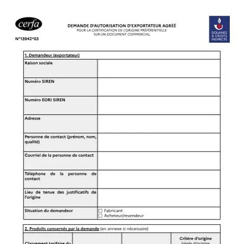 Aperçu du document Autorisation d'exportateur agréé : procédures simplifiées en Europe — Démarches administratives (CERFA n°13942*02)