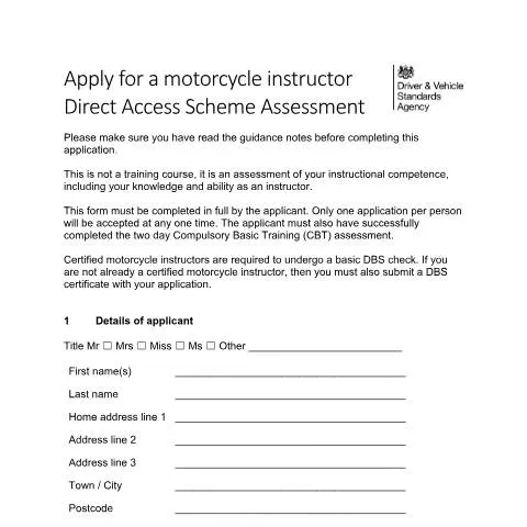 Document preview: Direct Access Scheme Instructor Assessment: Complete UK Guide — Government & admin