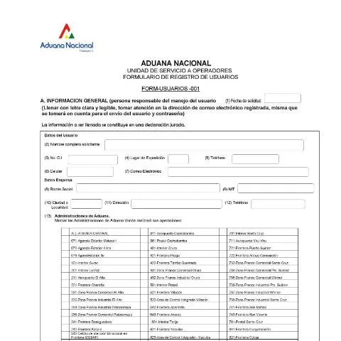 Vista previa del documento Importancia del Registro de Usuarios OCE en la Aduana Boliviana — Trámites administrativos (CERFA n°FORM-USUARIOS-001)