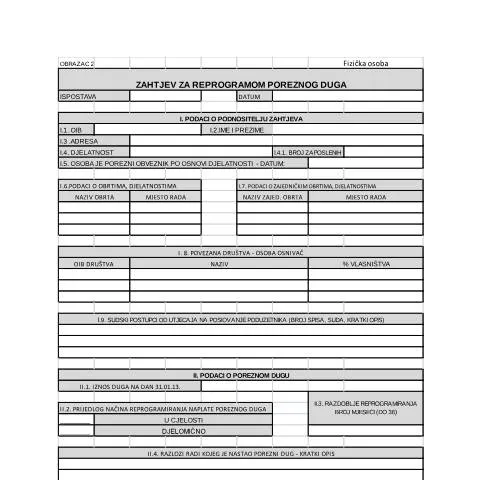 Document preview: Kako uspješno podnijeti zahtjev za reprogram poreznog duga — Porezi i fiskalnost (CERFA n°Zahtjev za reprogram poreznog duga za fizicke osobe)