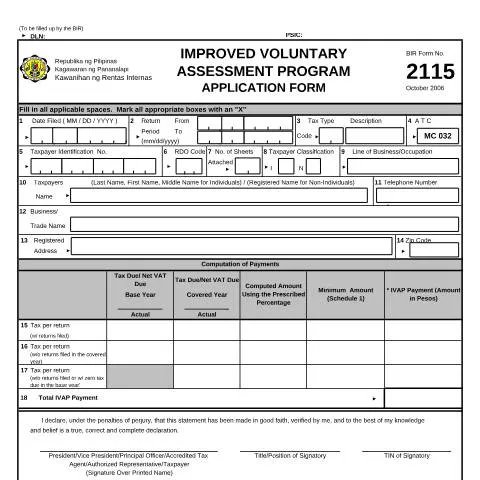 Document preview: Understanding BIR Form No. 2115 for Taxpayers — Government & admin (CERFA n°2115)