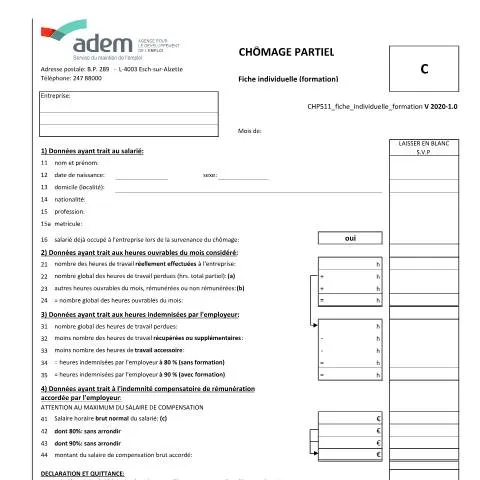 Aperçu du document Comprendre la Fiche Individuelle de Formation pour le Chômage Partiel — Emploi & travail (CERFA n°CHP511-fiche-individuelle-formation)