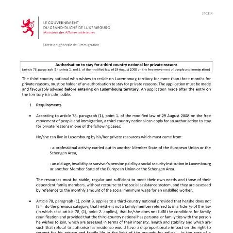 Aperçu du document Comprendre l'autorisation de séjour pour raisons privées au Luxembourg — Famille (CERFA n°autorisation-sejour-raisons-privees-note)