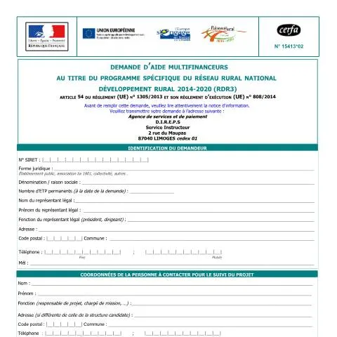 Aperçu du document Programme multifinanceurs réseau rural : mode d'emploi 2014-2020 — Démarches administratives (CERFA n°15413*02)