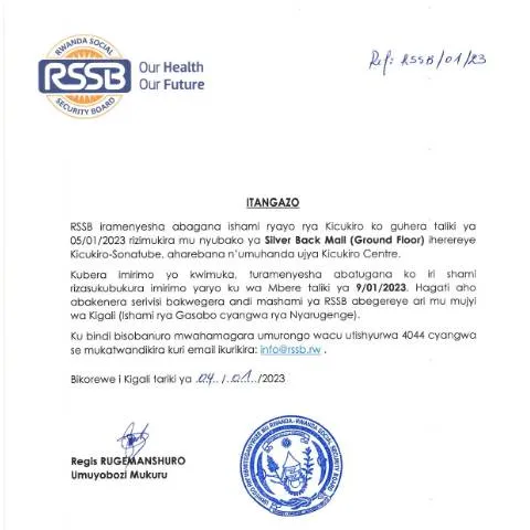 Document preview: Understanding the RSSB Kicukiro Branch Relocation Notice — Government & admin (CERFA n°public_notice_all_694ee24ff5)