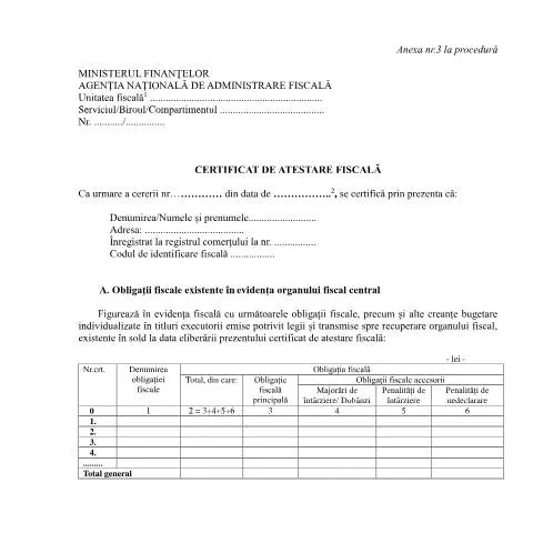 Document preview: Rolul Certificatului de Atestare Fiscală în Afaceri — Impozite & fiscalitate (CERFA n°A3_OPANAF_1767_2021)