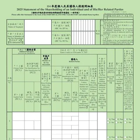 Document preview: 探索台灣綜合所得稅的報稅流程與重要性 — Taxes (CERFA n°114年度個人及其關係人持股明細表)