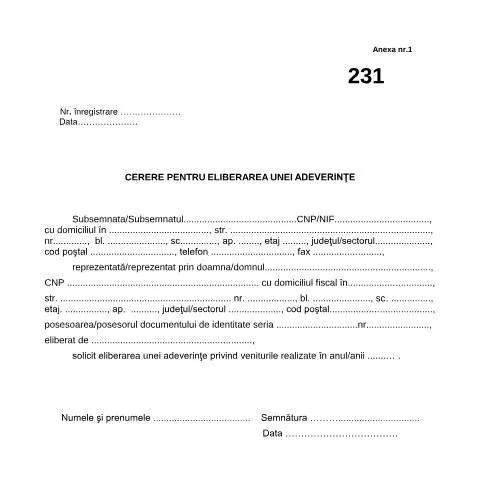 Document preview: Ghid pentru cererea adeverinței OPANAF 1048/2024 — Formalități administrative (CERFA n°A1_231_cerere_OPANAF_1048_2024)