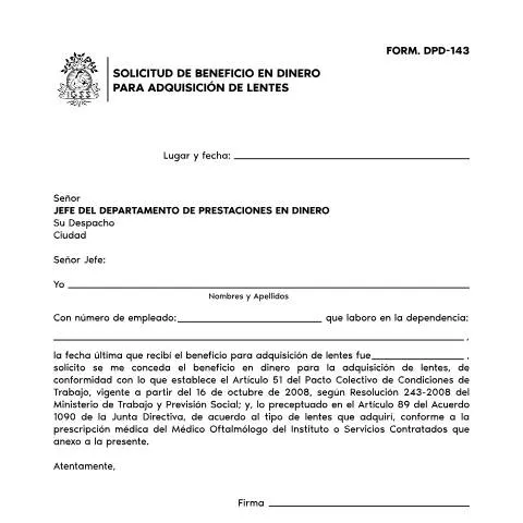 Vista previa del documento Formulario DPD-143: Beneficios para lentes en Guatemala — Trámites administrativos (CERFA n°DPD-143)