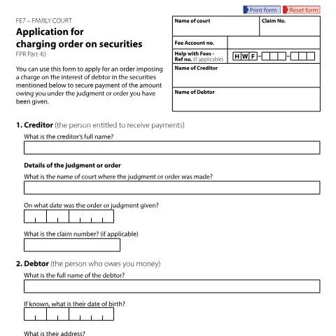 Document preview: Navigating the FE7 Application for Charging Orders — Legal & justice