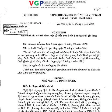 Document preview: Tìm Hiểu Nghị Định 181/2025/NĐ-CP Về Thuế GTGT — Thuế & tài chính (CERFA n°181/2025/NĐ-CP)