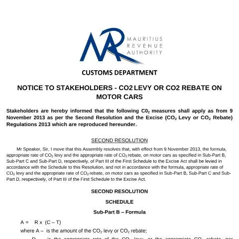 Document preview: Understanding the CO2 Levy/Rebate for Motor Vehicles in Mauritius — Government & admin (NOTICECO2LEVYREBATE)