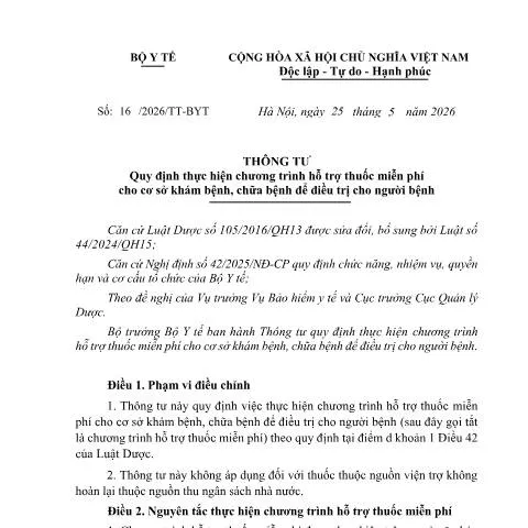Document preview: Chương trình hỗ trợ thuốc miễn phí theo Thông tư 16/2026/TT-BYT — Sức khỏe (CERFA n°16/2026/TT-BYT)