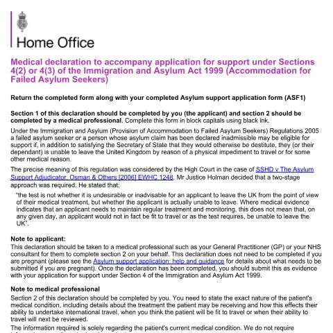 Document preview: Medical Declaration Framework Under Section 4(2) Immigration Act — Immigration & visas