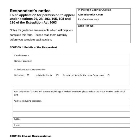 Document preview: Understanding the Respondent's Notice under the Extradition Act 2003 — Legal & justice