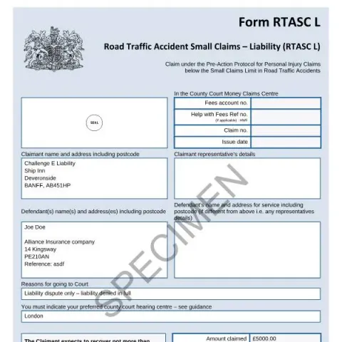 Document preview: Understanding the RTASC L Form for Road Traffic Accident Liability — Legal & justice (RTASC L)