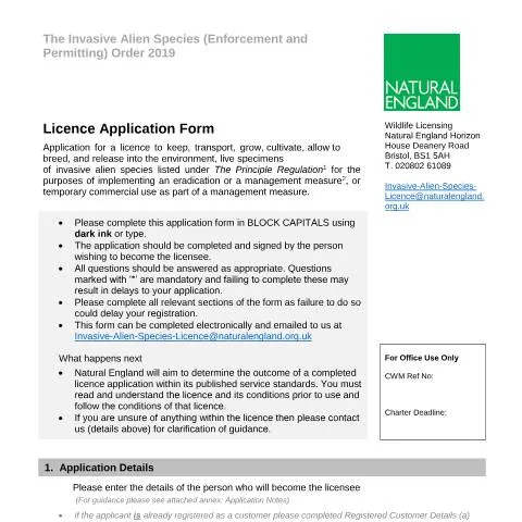 Document preview: Natural England IAS A02 Licence: Managing Invasive Non-Native Species — Government & admin