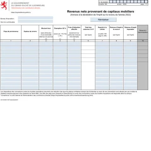 Aperçu du document Comprendre l'Annexe 180 sur les revenus mobiliers — Impôts & fiscalité (CERFA n°180)