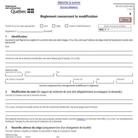 Document preview: Understanding the RE-503 Amendment Form for Quebec Non-Profits (French) — Government & admin (RE-503)