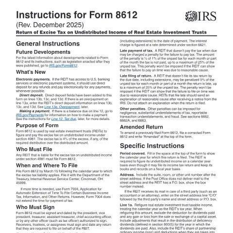 Document preview: Understanding IRS Form 8612: A Guide for Real Estate Investment Trusts — Taxes (CERFA n°INST-8612)