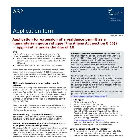 Document preview: Vejledning til forlængelse af opholdstilladelse for unge flygtninge i — Civilstand & identitet (CERFA n°AS2)