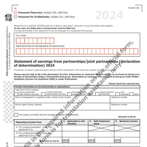 Dokumentvorschau: E6-UK: Wichtige Informationen für Partnerschaften 2024 — Steuern (CERFA n°E6-UK)