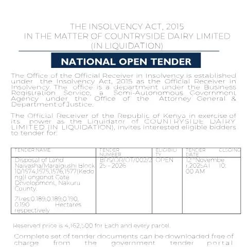 Document preview: Key Insights on Naivasha Land Disposal Tender Notice — Property & real estate (CERFA n°Tender-Notice-DISPOSAL-OF-LAND-NAIVASHAMARAIGUSHI-BLOCK-102)