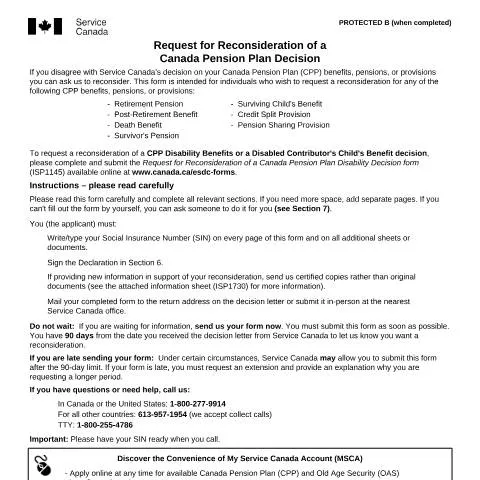 Document preview: Understanding the Canada Pension Plan Reconsideration Process — Legal & justice (CERFA n°ISP1238)