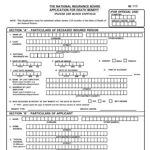 Document preview: Essential Guide to the NI117 Form for Death Benefits — Government & admin (CERFA n°NI117)