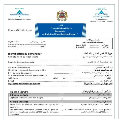 Aperçu du document Obtenir un bulletin d'identification fiscale auprès de la CNSS — Impôts & fiscalité (CERFA n°AAC139B-16I)