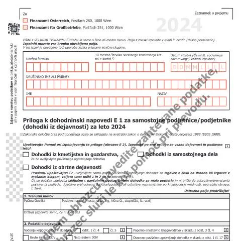 Dokumentvorschau: Wichtige Informationen zum E1a-SI Formular für Selbstständige — Steuern (CERFA n°E1a-SI)