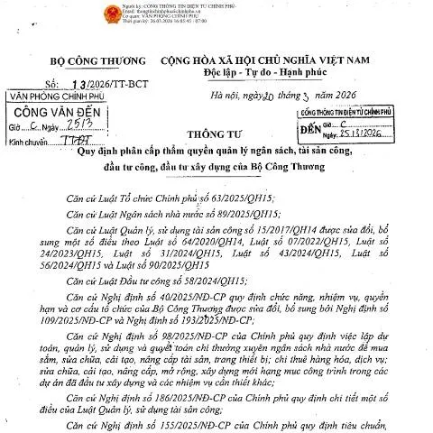 Document preview: Hướng dẫn thực hiện Thông tư số 13/2026/TT-BCT của Bộ Công Thương — Thuế & tài chính (CERFA n°13/2026/TT-BCT)