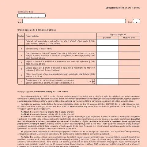 Document preview: Jak správně vyplnit samostatnou přílohu k řádku č. 319? — Daně a fiskální záležitosti (CERFA n°25 5404/G)