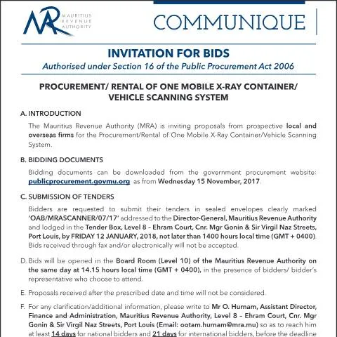 Document preview: Invitation to Bid for Mobile X-Ray Scanning System — Government & admin (BidProcurement)