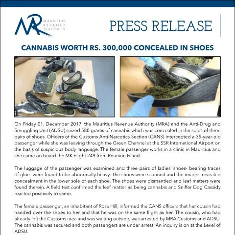 Document preview: Significant Drug Seizure: Cannabis Hidden in Shoes — Government & admin (PressReleaseCannabis)