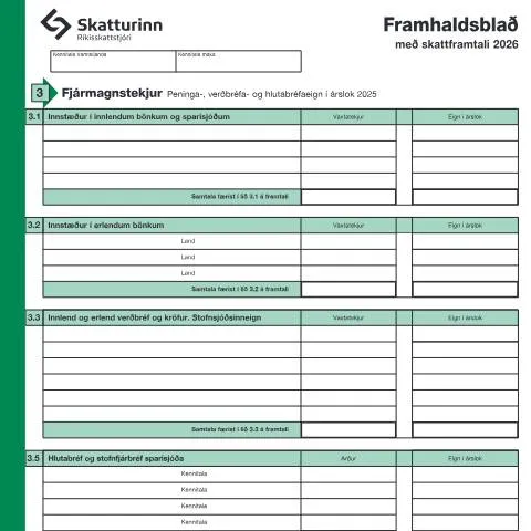 Document preview: Skattframtalið 2026: Hvað er Framhaldsblað RSK 3.01? — Skattar & fjármál (CERFA n°RSK 3.01)