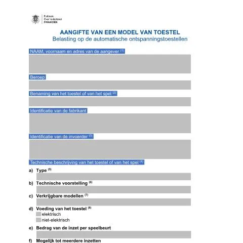 Aperçu du document Formulaire 124 : Déclaration des appareils de divertissement — Démarches administratives (CERFA n°124-aangifte-automatische-ontspanningstoestel)