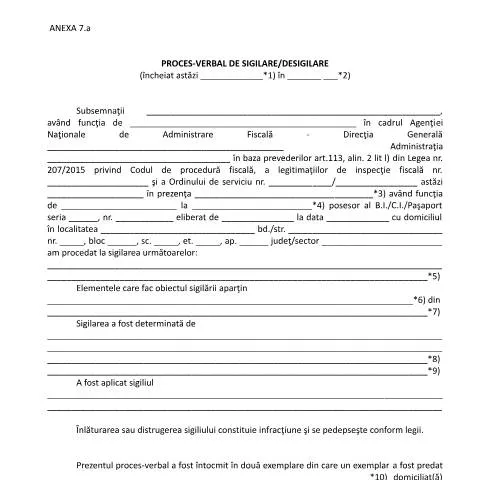 Document preview: Rolul Procesului-verbal de sigilare/desigilare în fiscalitate — Formalități administrative (CERFA n°O3711_15_A7)