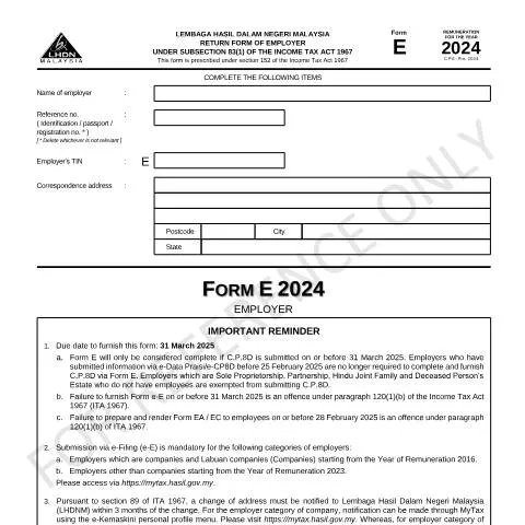 Document preview: Mengapa Majikan Perlu Memahami Form E 2024? — Cukai & percukaian