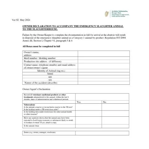 Document preview: Essential Guide to Owner Declaration for Emergency Slaughter — Government & admin