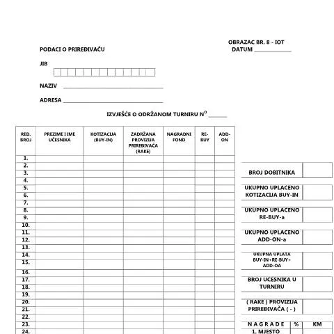 Document preview: Važnost Izvještaja o održanom turniru (IOT) za organizatore — Administrativne procedure (CERFA n°IOT)
