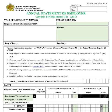 Document preview: Understanding the APIT 2025/2026 Annual Statement for Employers — Taxes (CERFA n°Asmt_APIT_001_2025)