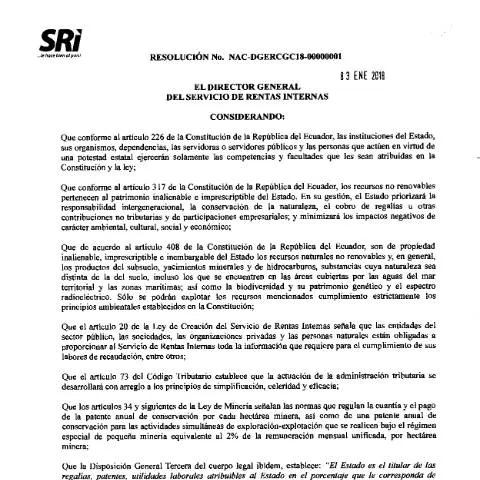 Vista previa del documento Normativa del IVA en Ecuador según resolución del SRI — Impuestos (CERFA n°NAC-DGERCGC18-00000001)