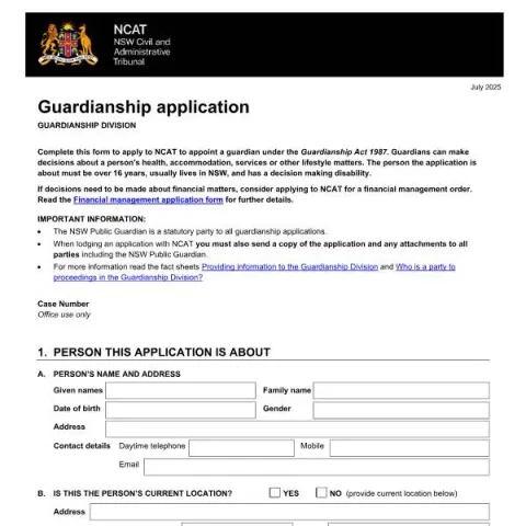 Document preview: Understanding the Guardianship Application Process in NSW — Legal & justice