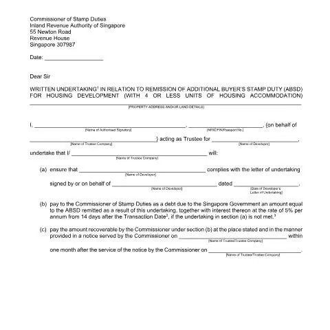 Document preview: Understanding the Trustee Letter of Undertaking for Small-Scale — Taxes (CERFA n°(B)-LETTER-OF-UNDERTAKING-FOR-DEVELOPMENT-OF-4-OR-LESS-RESIDENTIAL-UNITS-(TRUSTEE))