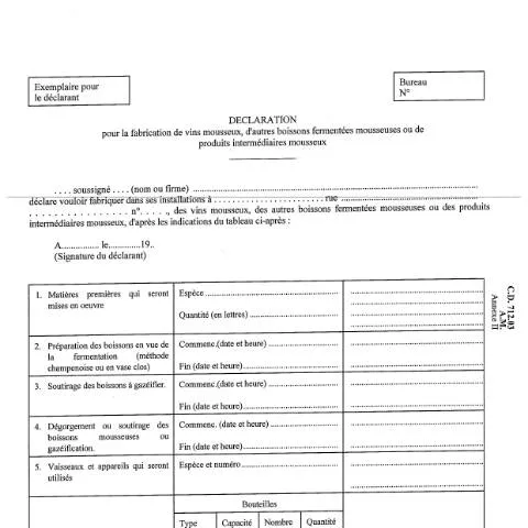 Aperçu du document Rôle clé de la déclaration dans la production de vins mousseux — Démarches administratives (CERFA n°ACC_FORM_Declaration fabrication mousseuses-2017-03-20)