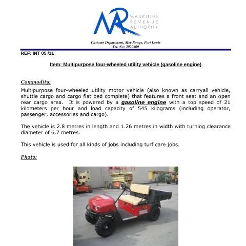 Document preview: Understanding the Classification of Gasoline-Powered Utility Vehicles — Government & admin (Multipurpose4wheeledUtilityMVgasoline)